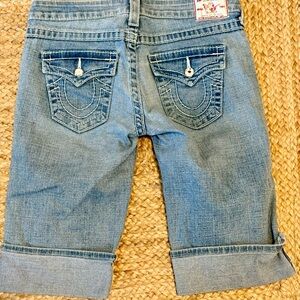 True Religion 28 Light Blue Denim Shorts with Silver Accent Button